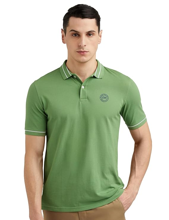Peter England Men's Regular Fit Insignia Half Sleeve Polo T-Shirt | Cotton Rich | Premium Pique Weave